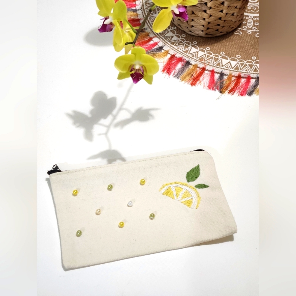 Hand-embroidered pouch